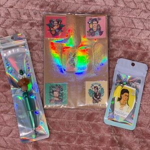 Frida Kahlo Sticker & Keychain Set with Green Metallic Pen handmade
